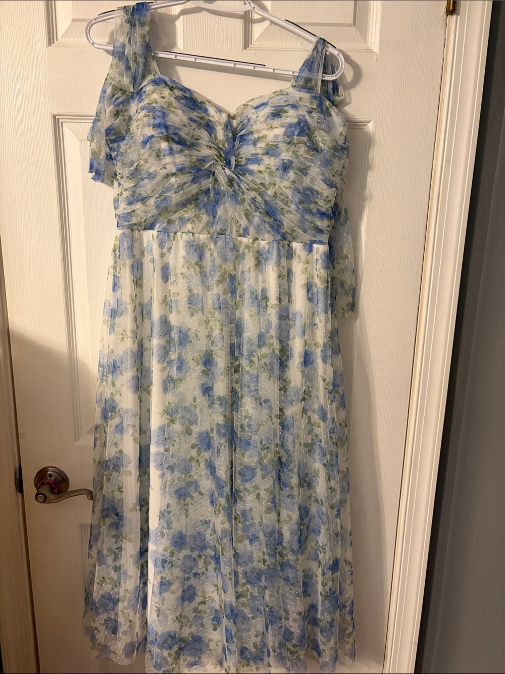 Blue and White Floral Midi Dress